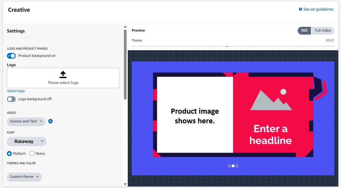 Amazon video builder interface image