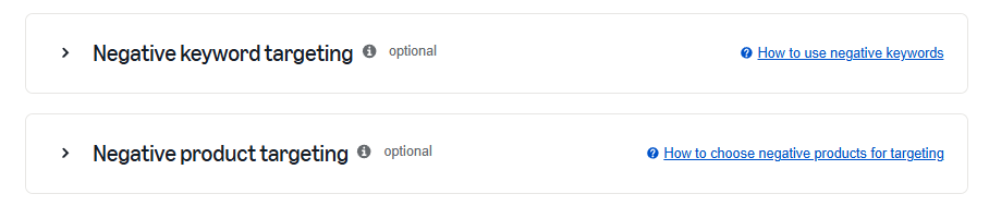 Negative Keyword Targeting And Negative Product Targeting Menus